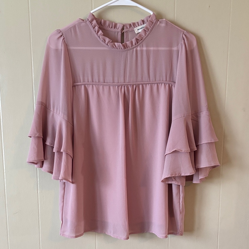 Monteau Mauve Ruffle Sleeve Blouse